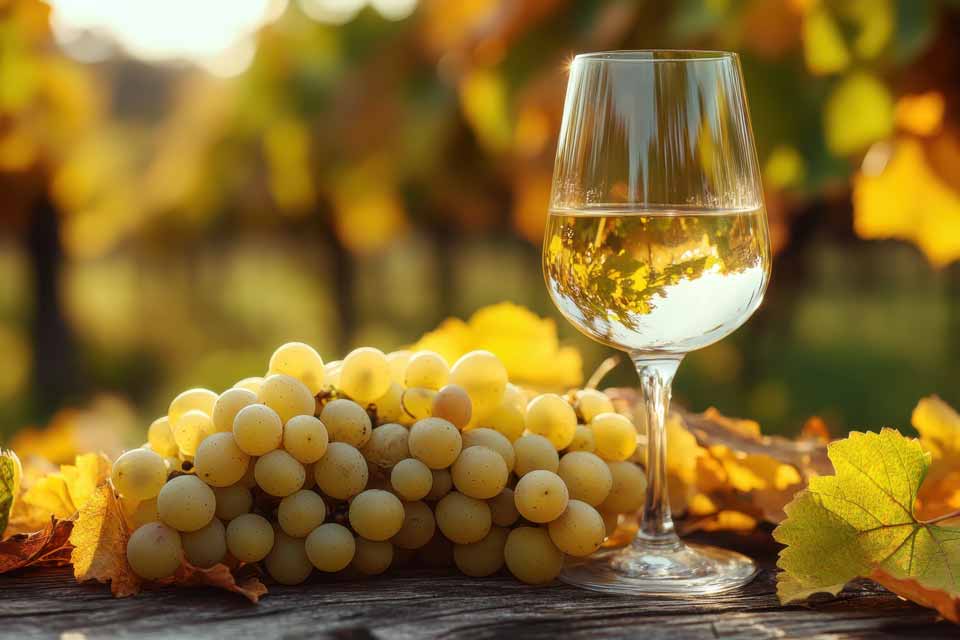 Calice di Roero Arneis e uva bianca
